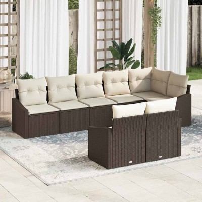 Conjunto de sofá de jardín 8 pcs Marrón Poliratán