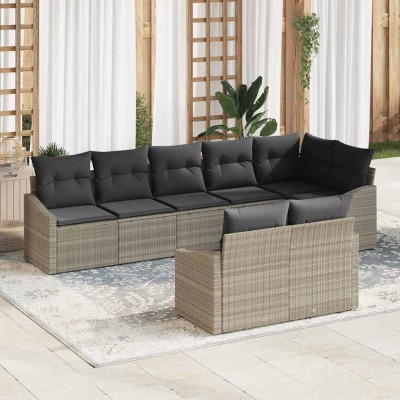 Conjunto de sofá de jardín 8 pcs Gris claro Poliratán
