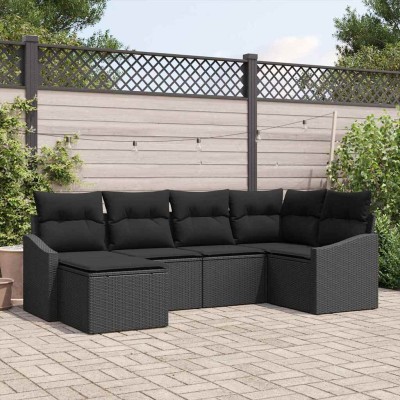 Conjunto de sofá de jardín 6 pcs Negro Poliratán