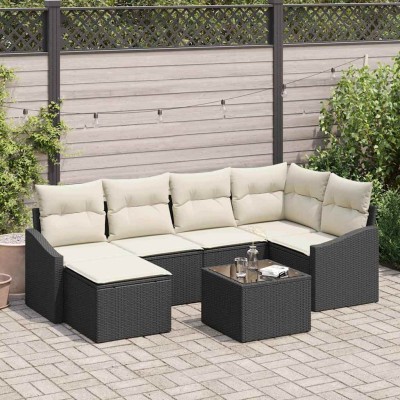 Conjunto de sofá de jardín 7 pcs Negro Poliratán