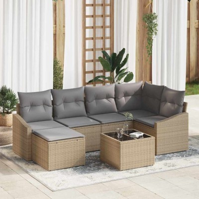 Conjunto de sofá de jardín 7 pcs Beige Poliratán
