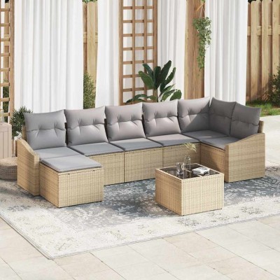 Conjunto de sofá de jardín 8 pcs Beige Poliratán