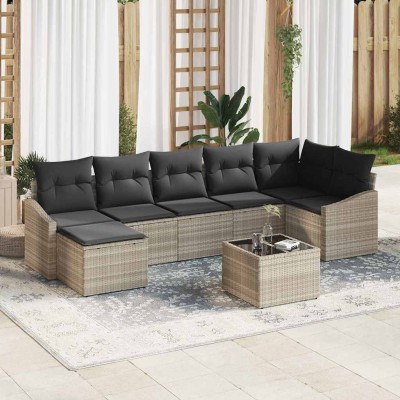 Conjunto de sofá de jardín 8 pcs Gris claro Poliratán