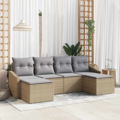 Conjunto de sofá de jardín 6 pcs Beige Poliratán