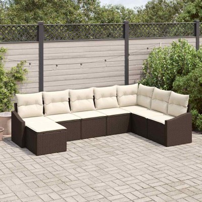 Conjunto de sofá de jardín 8 pcs Marrón Poliratán
