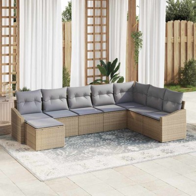 Conjunto de sofá de jardín 8 pcs Beige Poliratán