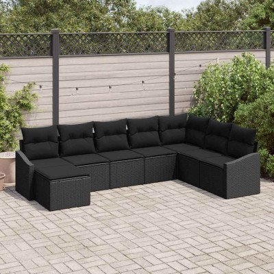 Conjunto de sofá de jardín 8 pcs Negro Poliratán