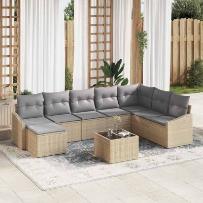 Conjunto de sofá de jardín 9 pcs Beige Poliratán