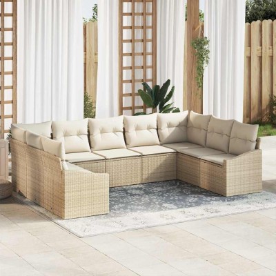 Conjunto de sofá de jardín 9 pcs Beige Poliratán