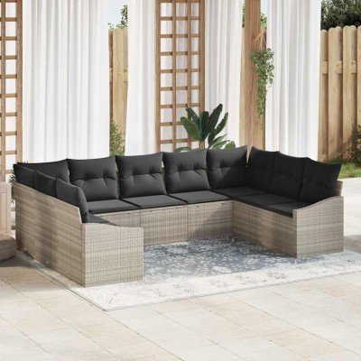 Conjunto de sofá de jardín 9 pcs Gris claro Poliratán