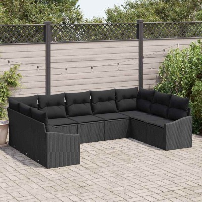 Conjunto de sofá de jardín 9 pcs Negro Poliratán