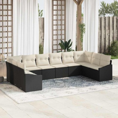 Conjunto de sofá de jardín 10 pcs Negro Poliratán