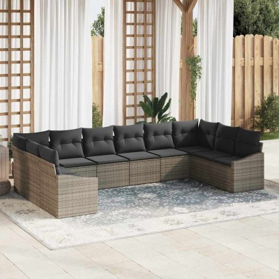 Conjunto de sofá de jardín 10 pcs Gris Poliratán
