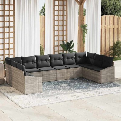 Conjunto de sofá de jardín 10 pcs Gris claro Poliratán