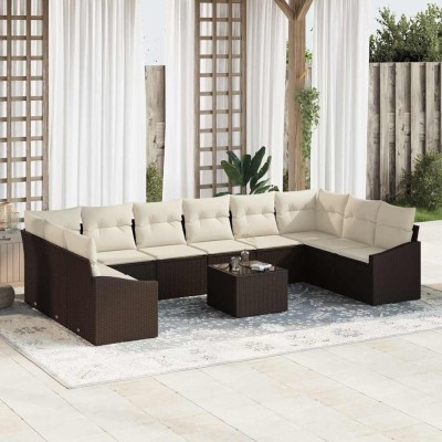 Conjunto de sofá de jardín 11 pcs Marrón Poliratán
