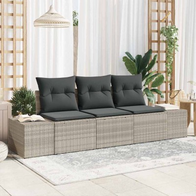 Conjunto de sofá de jardín 3 pcs Gris claro Poliratán