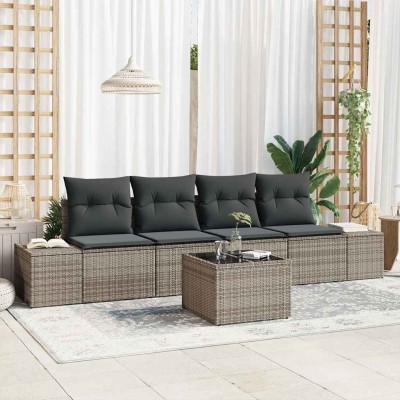 Conjunto de sofá de jardín con cojín 5 pcs Gris 55 x 55 x 37 cm