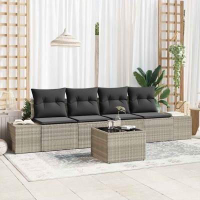 Conjunto de sofá de jardín 5 pcs Gris Claro 55 x 55 x 37 cm
