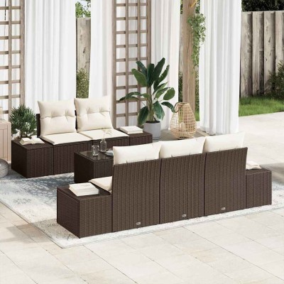 Conjunto de sofá de jardín 6 pcs Marrón Poliratán