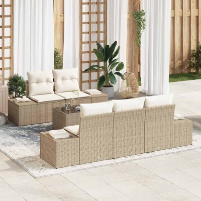 Conjunto de sofá de jardín 6 pcs Beige Poliratán