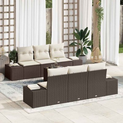Conjunto de sofá de jardín 7 pcs Marrón Poliratán