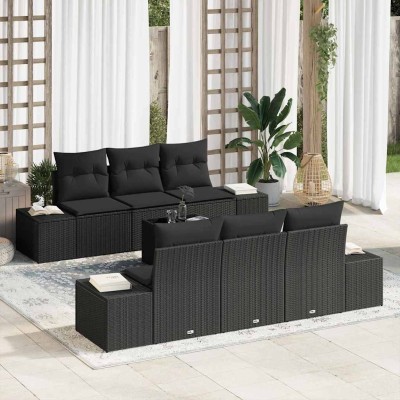 Conjunto de sofá de jardín 7 pcs Negro Poliratán