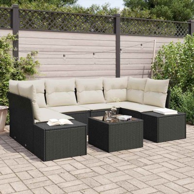Conjunto de sofá de jardín 7 pcs Negro Poliratán