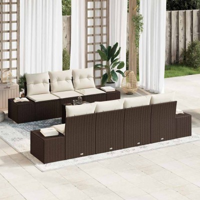 Conjunto de sofá de jardín 8 pcs Marrón Poliratán