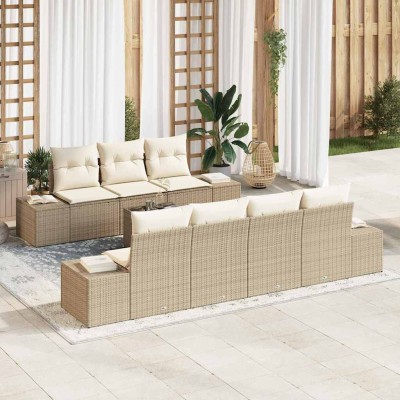 Conjunto de sofá de jardín 8 pcs Beige Poliratán
