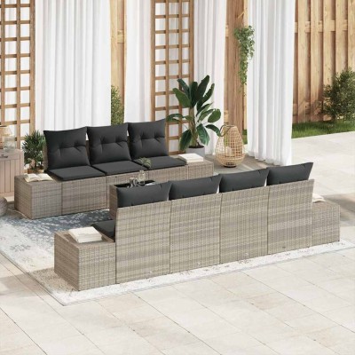 Conjunto de sofá de jardín 8 pcs Gris Claro Poliratán