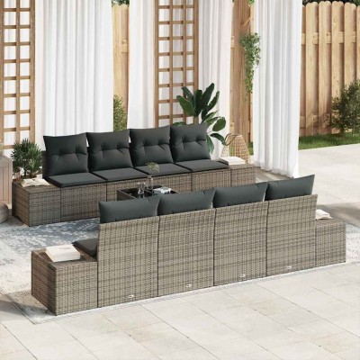 Conjunto de sofá de jardín con cojín 7 pcs Gris 55 x 55 x 37 cm