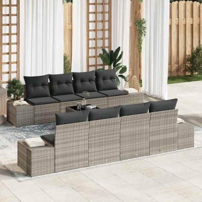 Conjunto de sofá de jardín 7 pcs Gris claro 55 x 55 x 37 cm