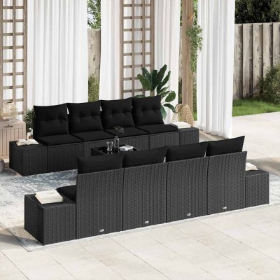 Conjunto de sofá de jardín 7 pcs Negro 294 x 62 x 69 cm