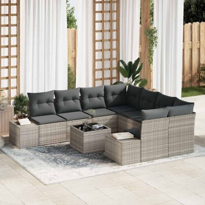 Conjunto de sofá de jardín 9 pcs Gris Claro Poliratán
