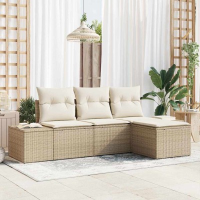 Conjunto de sofá de jardín 4 pcs Beige Poliratán