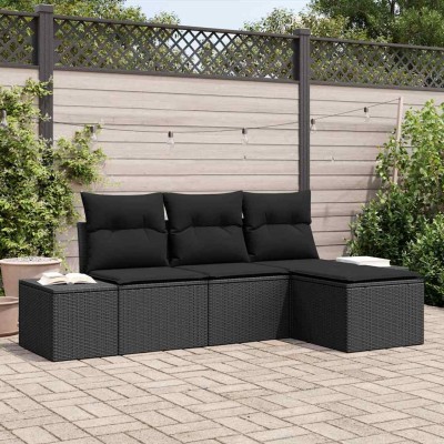 Conjunto de sofá de jardín 4 pcs Negro Poliratán