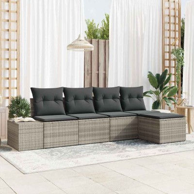 Conjunto de sofá de jardín 5 pcs Gris claro Poliratán