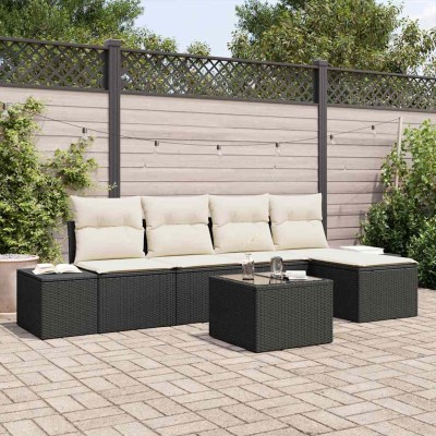Conjunto de sofá de jardín 6 pcs Negro Poliratán