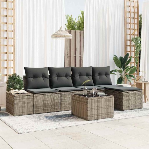 Conjunto de sofá de jardín 6 pcs Gris Poliratán