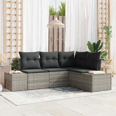 Conjunto de sofá de jardín 4 pcs Gris claro Poliratán