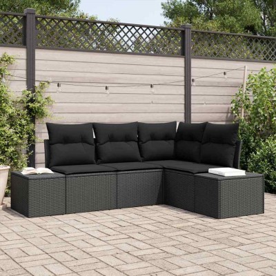 Conjunto de sofá de jardín 4 pcs Negro Poliratán