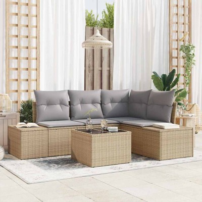 Conjunto de sofá de jardín 5 pcs Beige Poliratán
