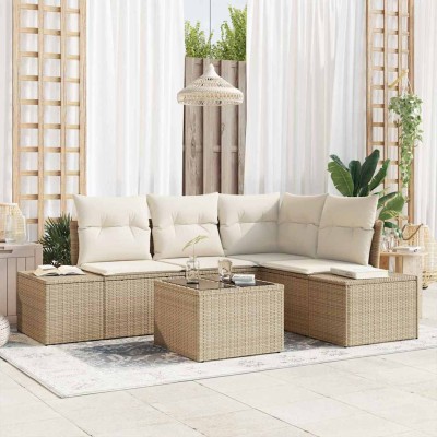 Conjunto de sofá de jardín 5 pcs Beige Poliratán