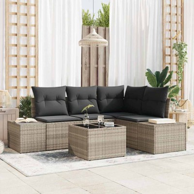 Conjunto de sofá de jardín 5 pcs Gris claro Poliratán