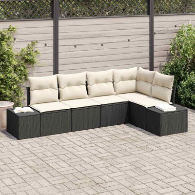 Conjunto de sofá de jardín 5 pcs Negro Poliratán