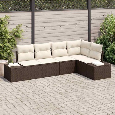 Conjunto de sofá de jardín 5 pcs Marrón Poliratán