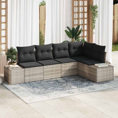 Conjunto de sofá de jardín 5 pcs Gris claro Poliratán