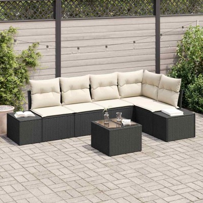 Conjunto de sofá de jardín 6 pcs Negro Poliratán