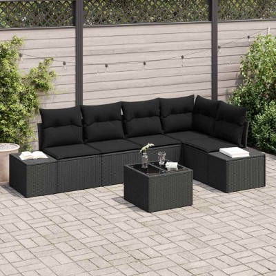 Conjunto de sofá de jardín 6 pcs Negro Poliratán