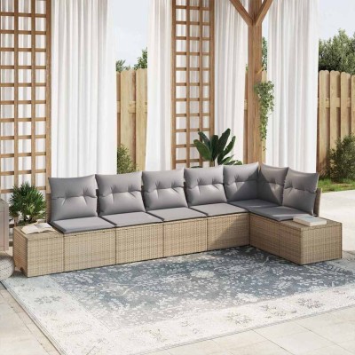 Conjunto de sofá de jardín 6 pcs beige y gris Poliratán
